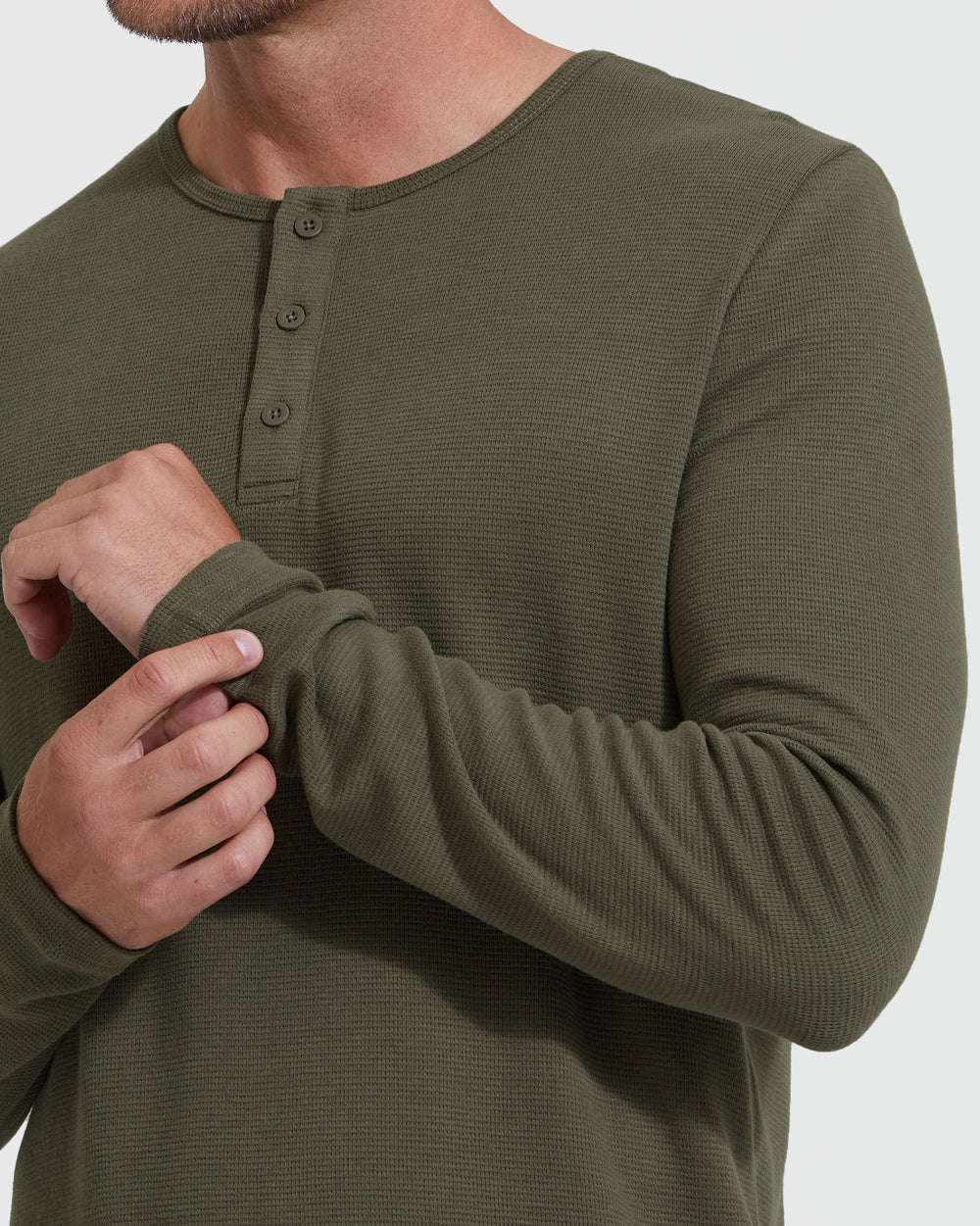 Military Green Waffle Long Sleeve Henley