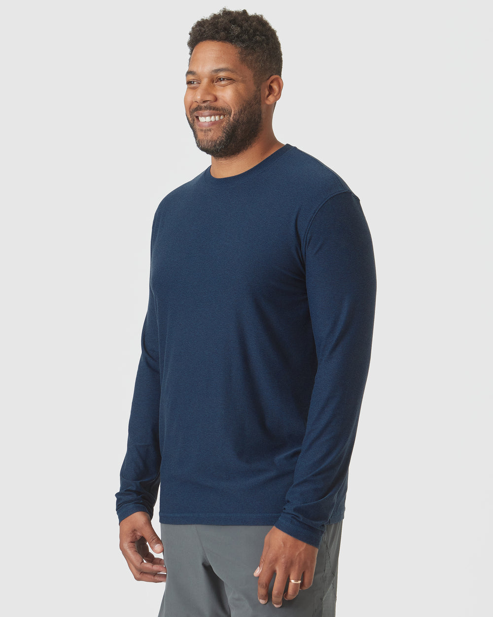 Deep Sea Blue Heather Active Long Sleeve Crew T-Shirt