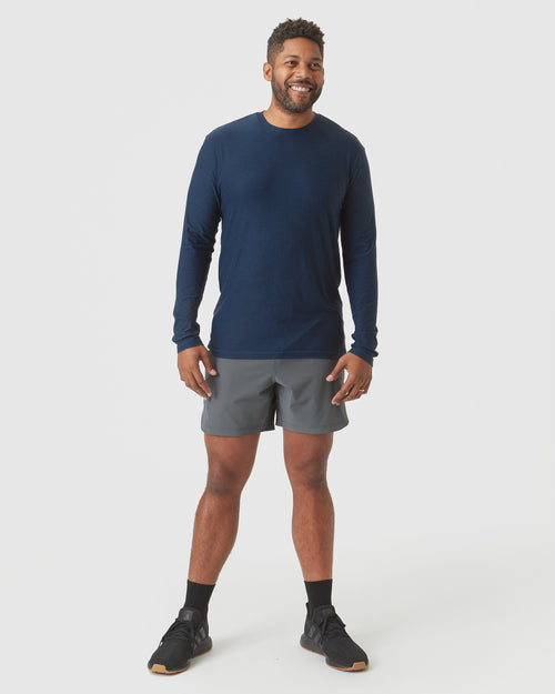 Deep Sea Blue Heather Active Long Sleeve Crew T-Shirt