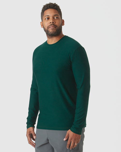 Evergreen Heather Active Long Sleeve Crew T-Shirt