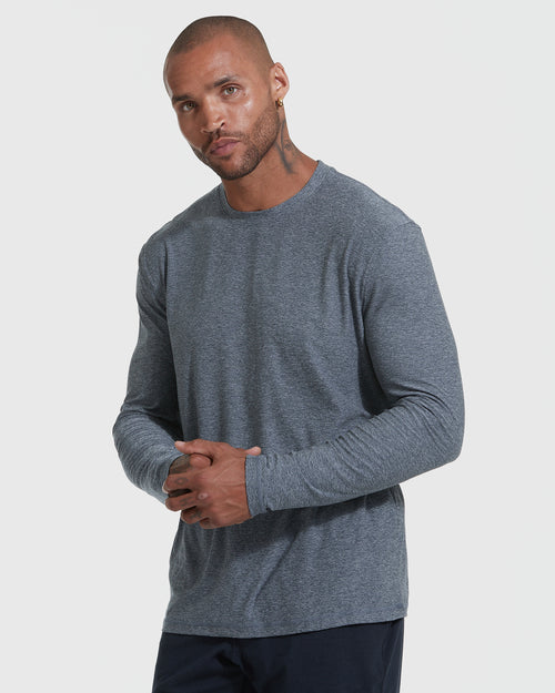 Heather Navy Active Long Sleeve Crew T-Shirt