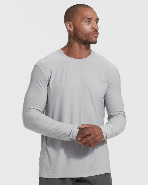 Heather Light Gray Active Long Sleeve Crew T-Shirt