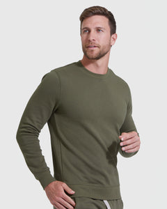 True ClassicMilitary Green Fleece French Terry Pullover Crew Neck