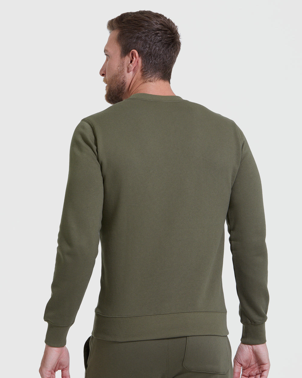 Military Green Fleece French Terry Pullover Crew Neck