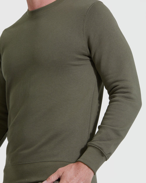 Military Green Fleece French Terry Pullover Crew Neck