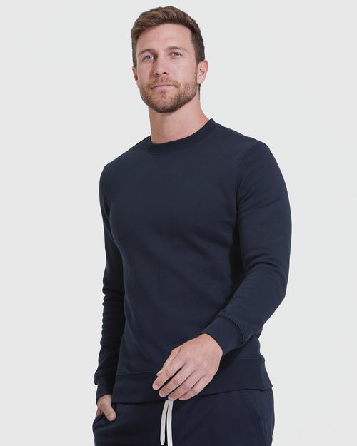 Navy Fleece French Terry Pullover Crew Neck