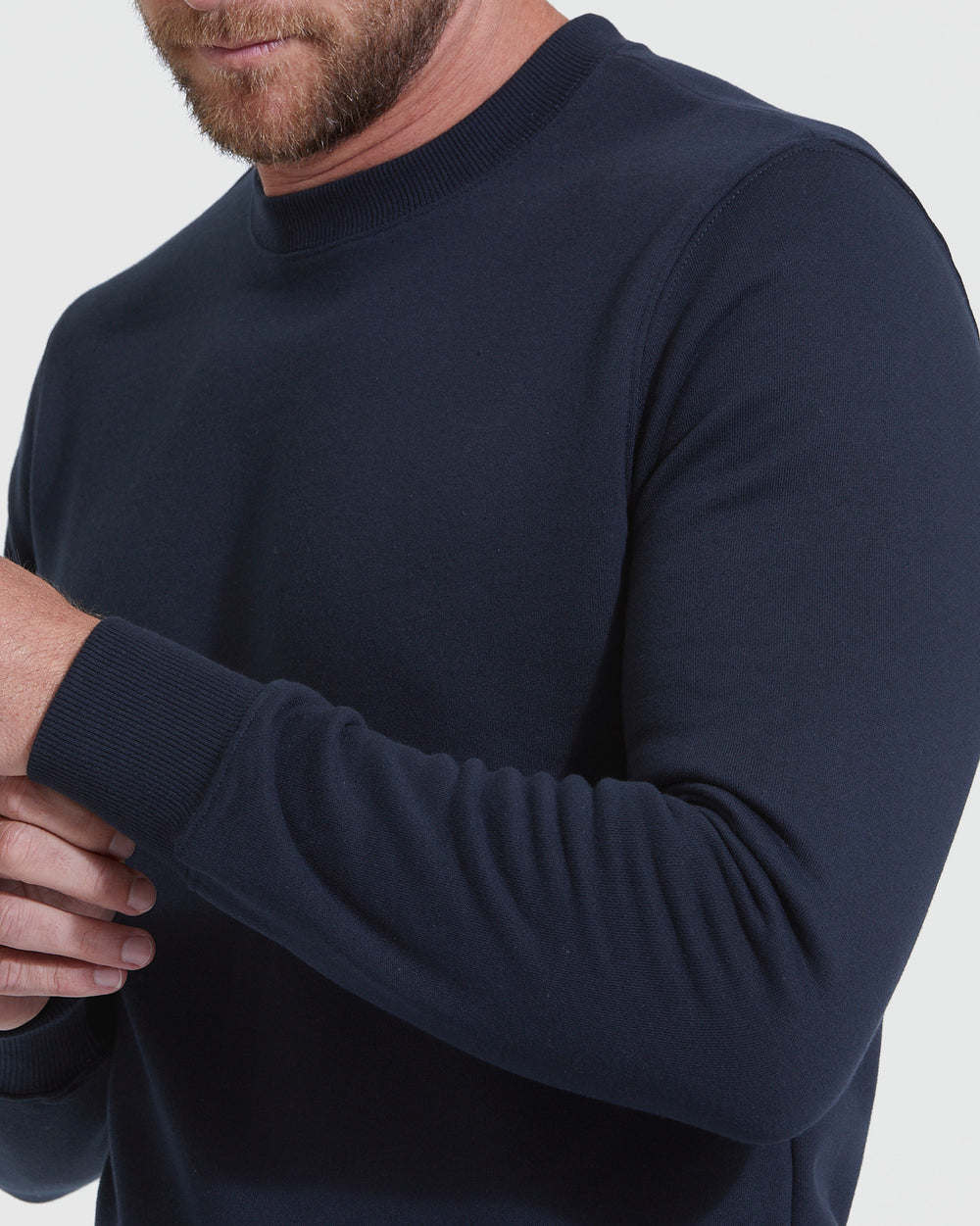 Navy Fleece French Terry Pullover Crew Neck