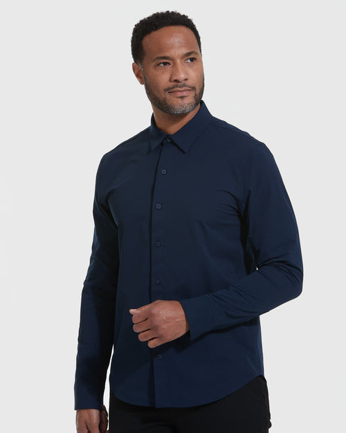 Navy and White Commuter Long Sleeve Shirt 2-Pack