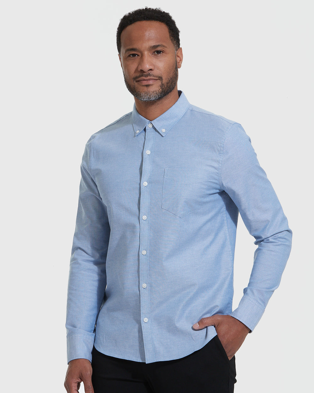 Banker Blue Stretch Oxford Long Sleeve Shirt