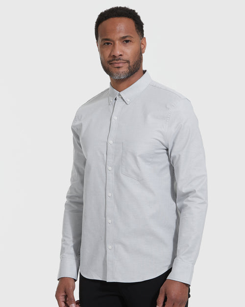 Light Gray Stretch Oxford Long Sleeve Shirt