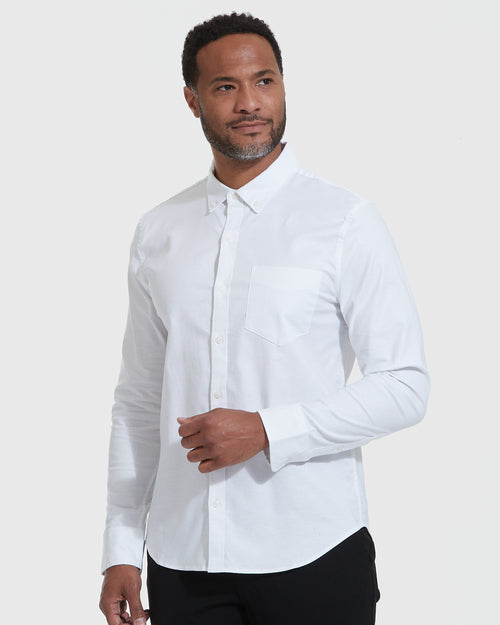 White Stretch Oxford Long Sleeve Shirt