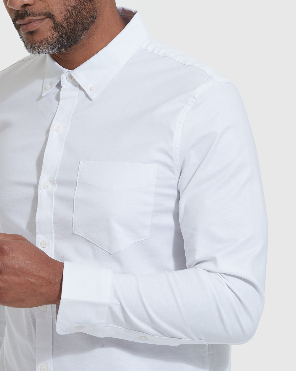 White Stretch Oxford Long Sleeve Shirt