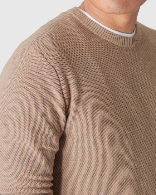 Heather Camel Pique Crew Sweater