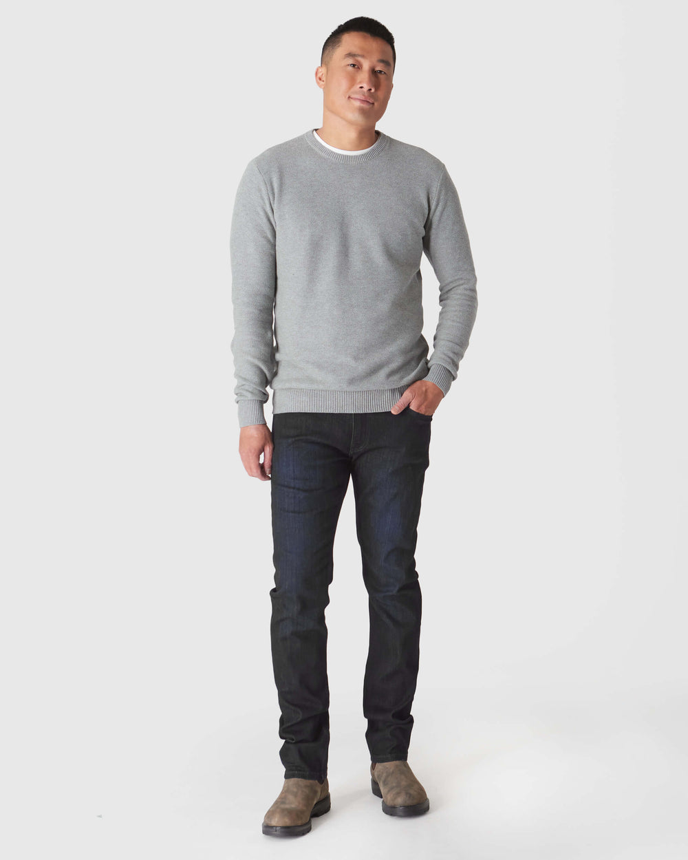 Heather Gray Pique Crew Sweater