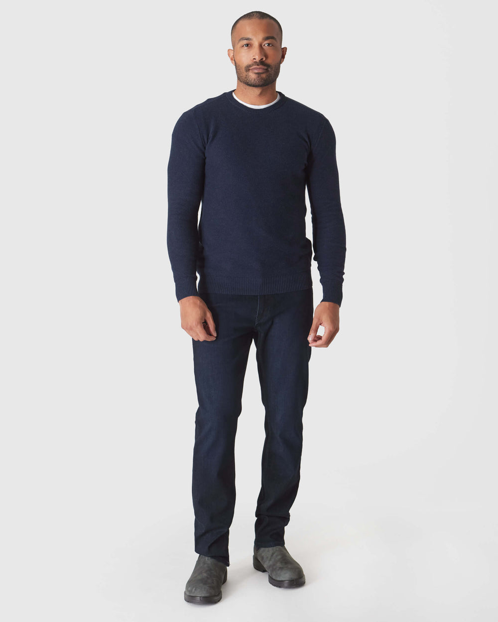 Heather Navy Pique Crew Sweater