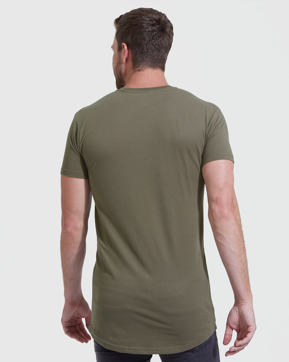 Military Green Tall Round Hem Crew Neck T-Shirt