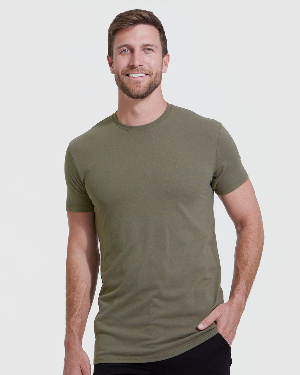 Military Green Tall Straight Hem Crew Neck T-Shirt