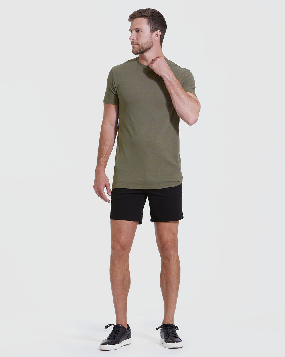 Military Green Tall Straight Hem Crew Neck T-Shirt