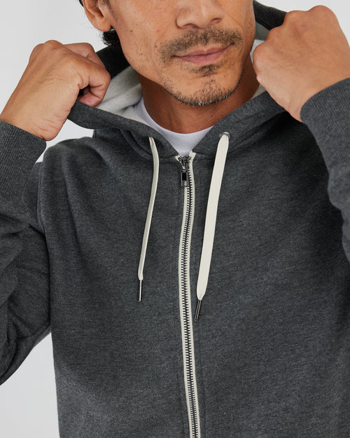 Charcoal Heather Gray Fleece French Terry Zip Hoodie