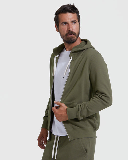 Military Green Fleece French Terry Zip Hoodie