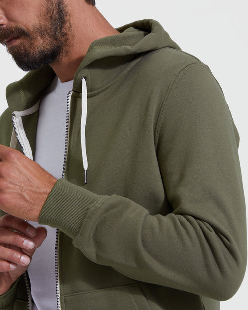 Military Green Fleece French Terry Zip Hoodie