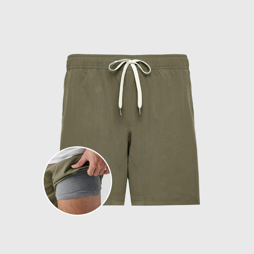 Military Green Active Quick Dry Shorts with Liner