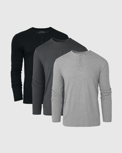 True ClassicMonochrome Long Sleeve Henley 3-Pack