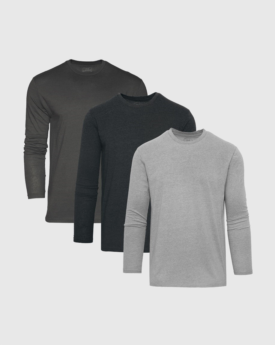 Gray Tones Long Sleeve Crew Neck 3-Pack