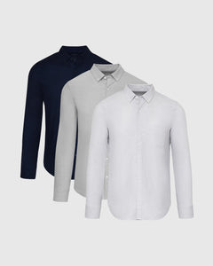 True ClassicNeutral Stretch Oxford Long Sleeve Shirt 3-Pack