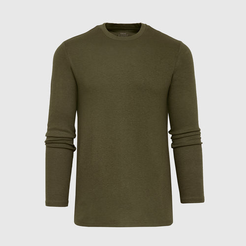 Military Green Waffle Long Sleeve Crew Neck