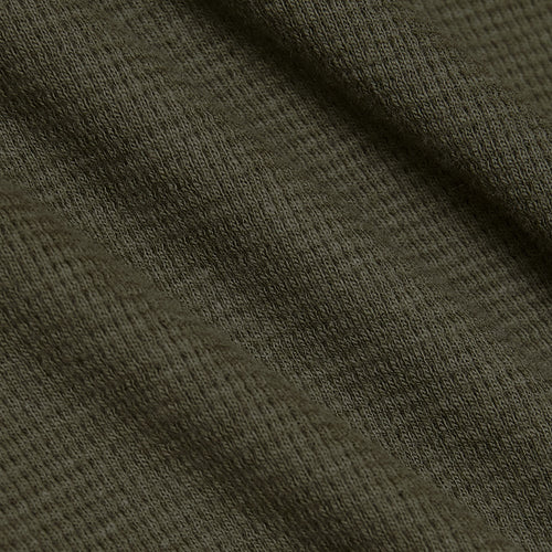 Military Green Waffle Long Sleeve Crew Neck