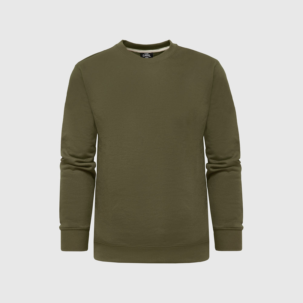 Military Green Fleece French Terry Pullover Crew Neck