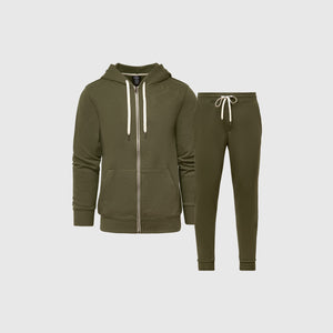 True ClassicMilitary Green Fleece Zip Hoodie and Jogger Set