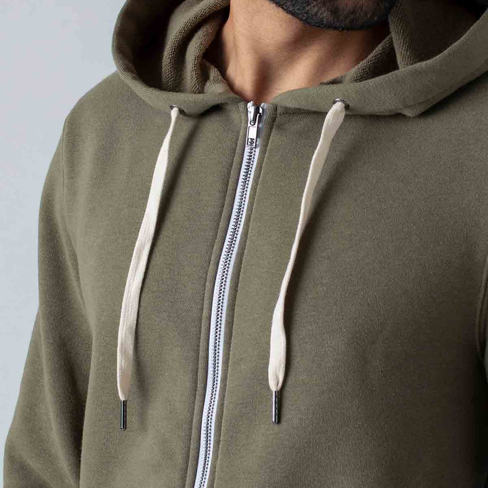 Military Green Fleece Zip Hoodie and Jogger Set